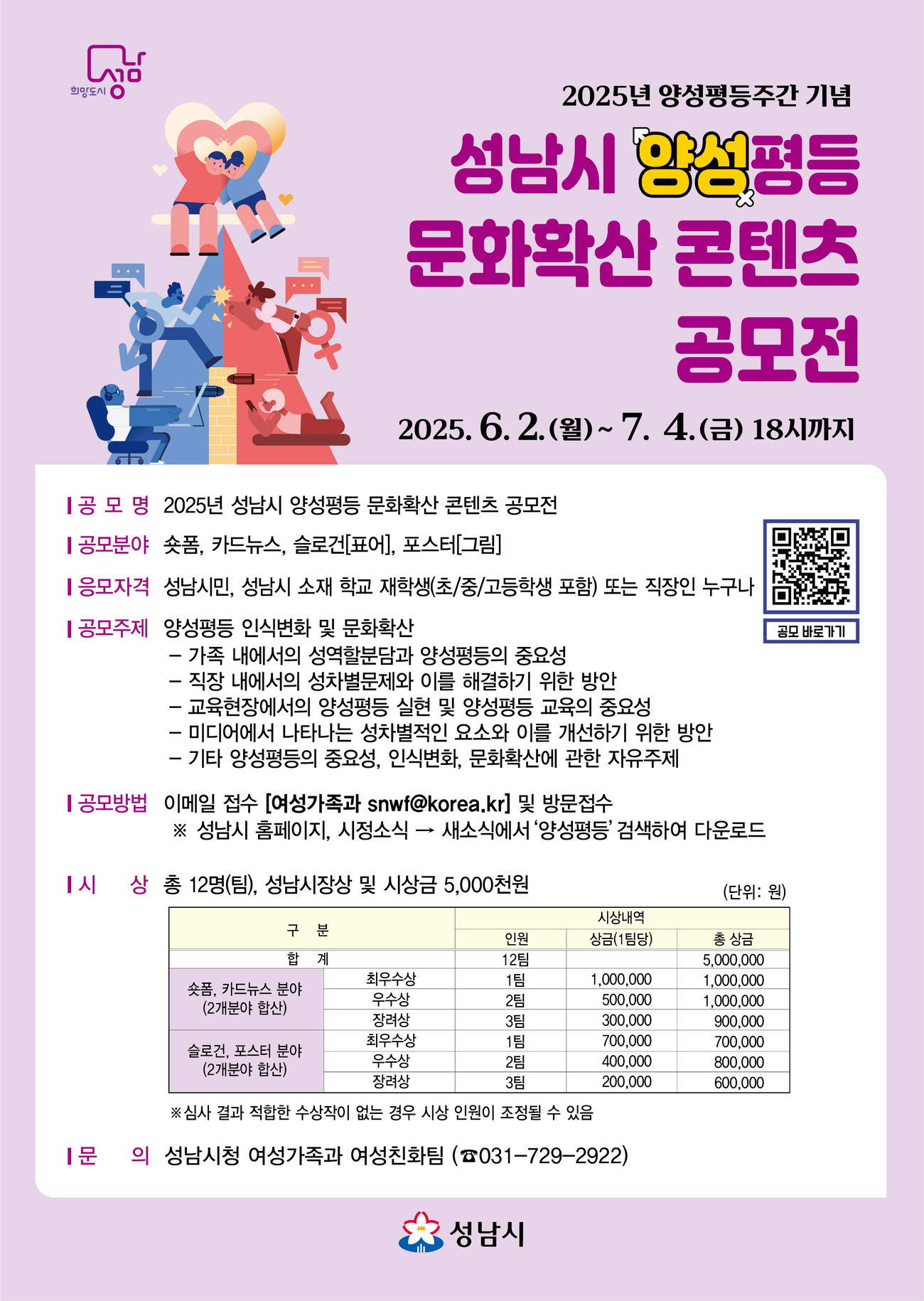 2025년 성남시 양성평등 문화확산 콘텐츠 공모전