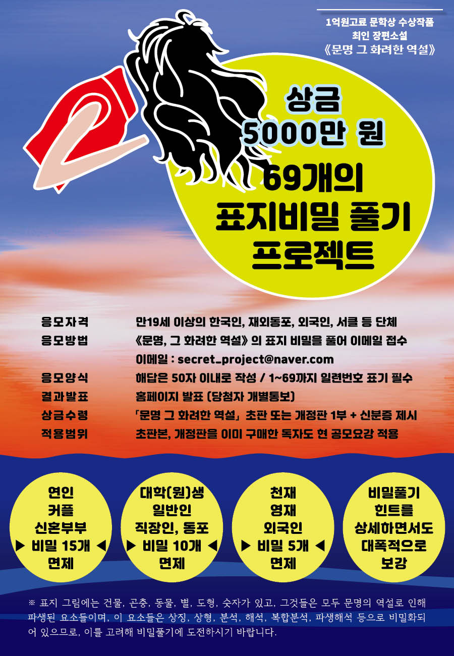 제40회 《문명 그 화려한 역설》 69개의 표지비밀 풀기 프로젝트 공모 (1억고료 문학상 수상작)